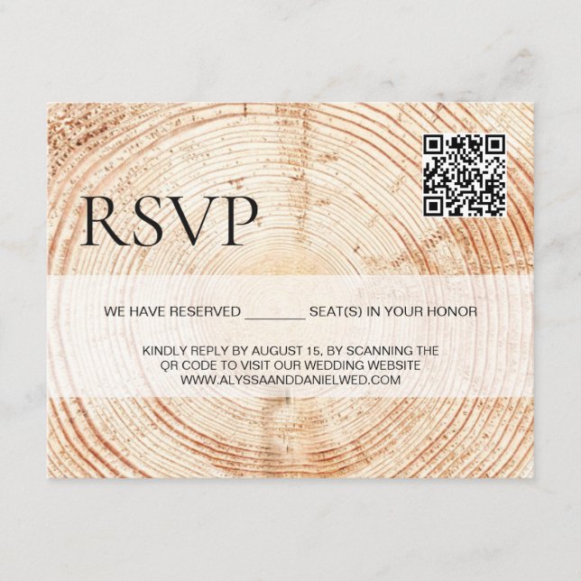 Rustikale Hochzeitsszeitswebsite QR Code uAwg Begleitkarte (Vorderseite)