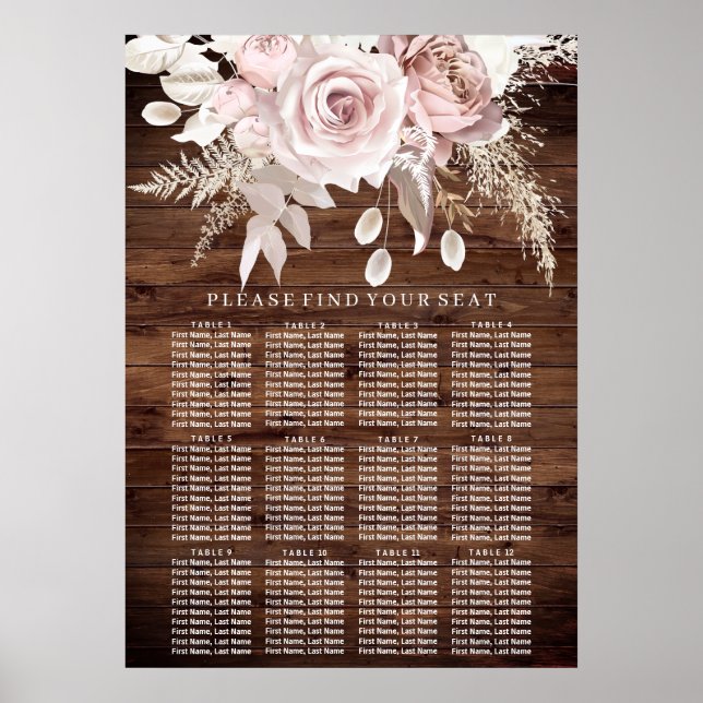 Rustikale Hochzeitstabelle für Holzblüten Poster (Vorne)