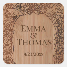 Rustikale Hochzeitstiche aus Holz Quadratischer Aufkleber