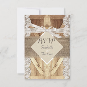 Rustikale Hochzeitstür Beige Weiße Spitze Holz RSV RSVP Karte