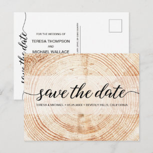 Rustikale Hochzeittypografie Holzkörntextur Postkarte