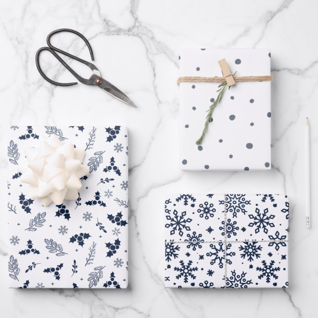 Rustikale Holberries Schnee und Schneeflocken Geschenkpapier Set (Vorderseite)