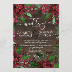 Rustikale Holly Ivy Watercolor Wood Wedding Einladung
