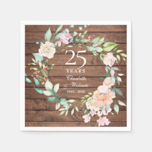 Rustikale Holz 25. silberne Hochzeitstag Floral Serviette