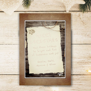 Rustikale Holz-Altpapier-Schrift Frohe Weihnachten Folien Feiertagskarte