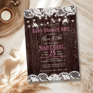 Rustikale Holz-Baby-Party für Mädchen mit BBQ Einladung