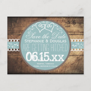 Rustikale Holz Blau Save-the-Date-Postkarten mit H Ankündigungspostkarte