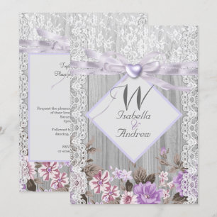 Rustikale Holz-Blumen-Hochzeit Lavendel-Spitze Einladung