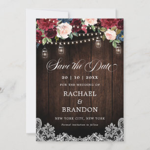 Rustikale Holz-Blumen-Mason-Glas-Save-the-Date Save The Date