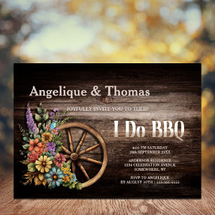 Rustikale Holz-Blumen-Wagenrad-I-Do-BBQ Einladung