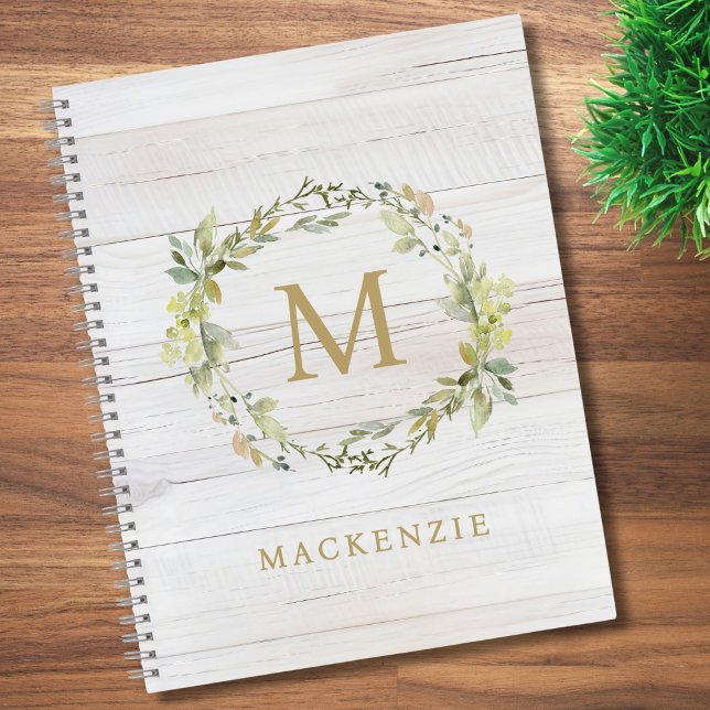 Rustikale Holz-Blumen-Wasserfarbe-Monogramm Notizbuch (Von Creator hochgeladen)