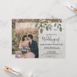 Rustikale Holz botanische monogrammierte Foto Hoch Einladung
