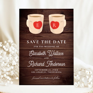 Rustikale Holz-Coffee-Tassen für die Hochzeit Save The Date