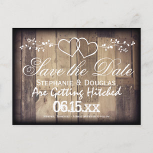 Rustikale Holz-Doppelherzen Save-the-Date-Postkart Ankündigungspostkarte
