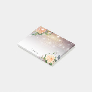 Rustikale Holz Elegante Weiße Rose Florale Lichter Post-it Klebezettel