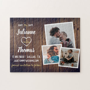 Rustikale Holz-Foto-Collage Elegante Hochzeit Merk Puzzle