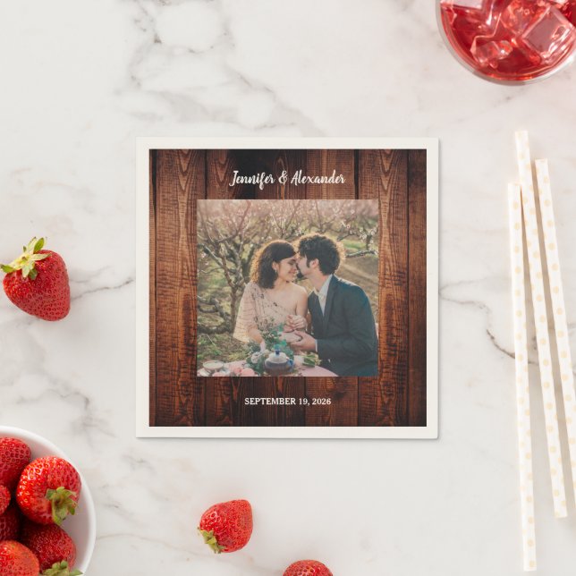 Rustikale Holz-Foto-Landhochzeit Serviette (Beispiel)