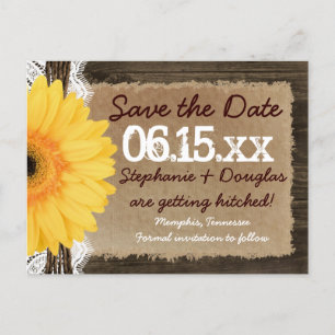 Rustikale Holz-Gelbe-Daisy-Save-the-Date-Postkarte Ankündigungspostkarte