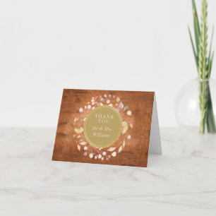 Rustikale Holz-Gold-Laub-Hochzeit Dankeskarte