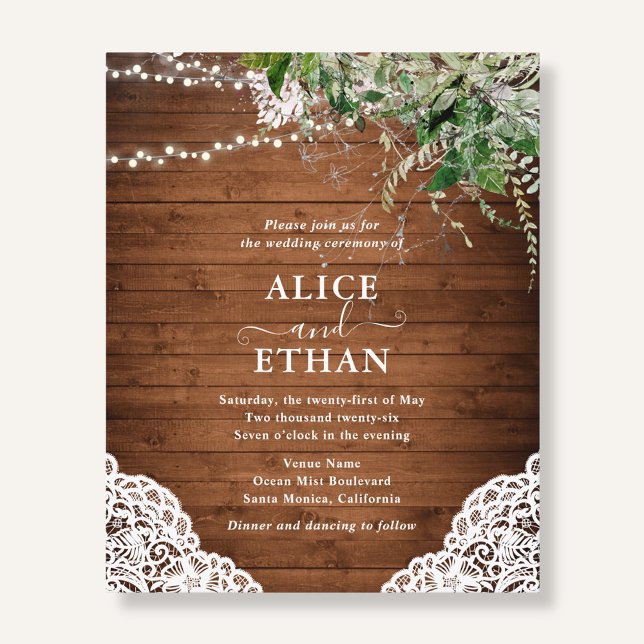 Rustikale Holz-Grün-QR-Code-Hochzeit Günstig Flyer (Von Creator hochgeladen)