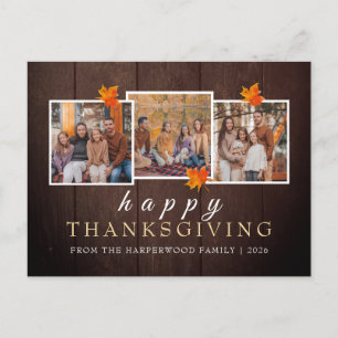 Rustikale Holz Herbst Thanksgiving Familie 3 Foto Feiertagspostkarte