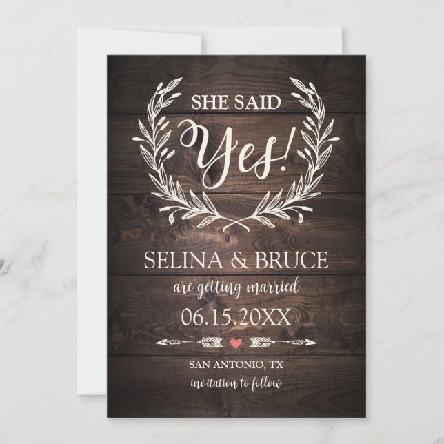 Rustikale Holz Hochzeit Einladung Save the Date Ka (Vorderseite)