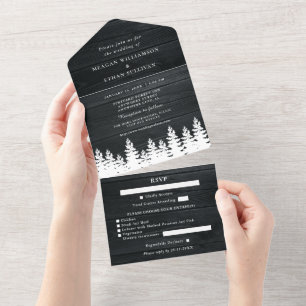 Rustikale Holz-Hochzeit im Herbst und Winter mit R All In One Einladung