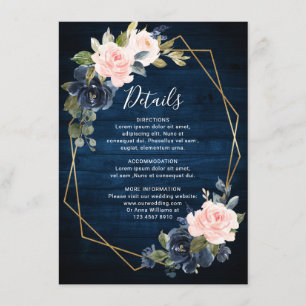 Rustikale Holz Hochzeit in Navy Blau und Rosé Pink Begleitkarte