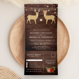 Rustikale Holz-Hochzeit mit Hirsch und Hindin - Ro Dreifach Gefaltete Einladung