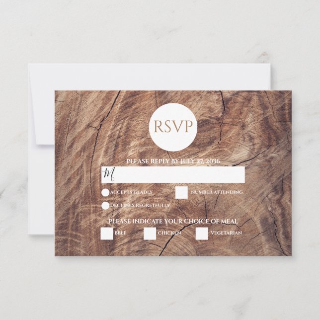 Rustikale Holz-Hochzeitskarten RSVP Karte (Vorderseite)