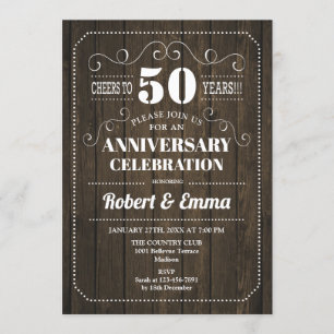 Rustikale Holz Hochzeitsparty zum 50. Jubiläum Einladung