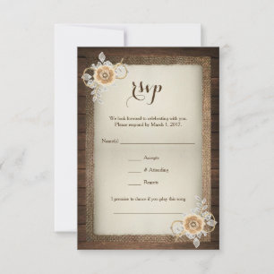 Rustikale Holz-Jute-&-Spitzen-Hochzeits-RSVP RSVP Karte