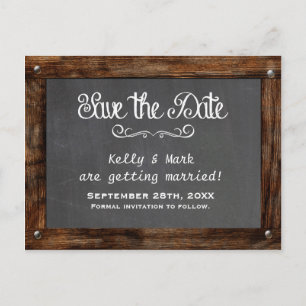 Rustikale Holz-KREIDETAFEL Save The Date Postkarte