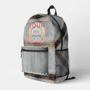 Rustikale Holz-Lace-Boho-Chic-Büro-Arbeitsplatz Bedruckter Rucksack