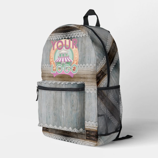 Rustikale Holz-Lace-Boho-Chic-Büro-Arbeitsplatz  Bedruckter Rucksack (Rückseitige Ecke Rechts)