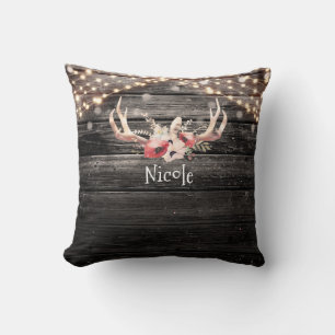 Rustikale Holz- & Lichter-Blumen-Geweih Boho-Chic Kissen