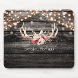 Rustikale Holz- & Lichter-Blumen-Geweih Boho-Chic- Mousepad