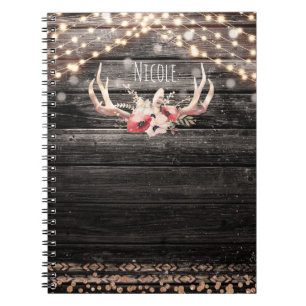 Rustikale Holz- & Lichter-Blumen-Geweih Boho-Chic Notizblock