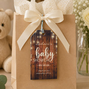 Rustikale Holz-Lichterkette Baby Shower Dankeschön Geschenkanhänger