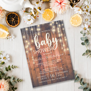 Rustikale Holz-Lichterkette Baby Shower Einladung