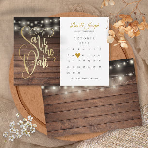 Rustikale Holz-Lichterkette Kalender Gold Herz Save The Date