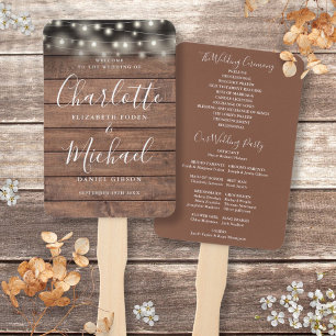 Rustikale Holz-Lichterkette-Script-Hochzeitsprogra Fächer