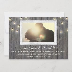 Rustikale Holz-Lichterketten für die Hochzeitsfoto Einladung