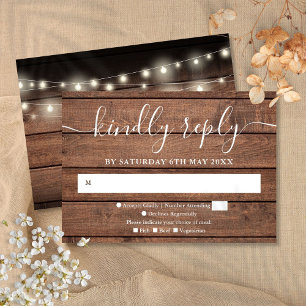 Rustikale Holz-Lichterketten Hochzeit-RSVP-Karte RSVP Karte