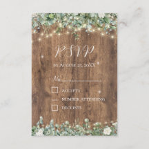 Rustikale Holz- & Lichterketten-RSVP-Karte | Scheu