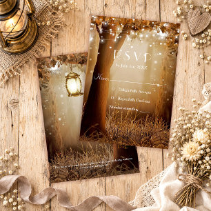 Rustikale Holz-Lichterketten Scheunenhochzeit RSVP Karte
