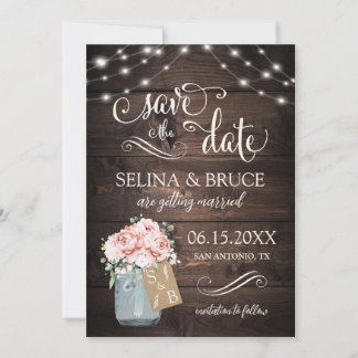 Rustikale Holz-Mason-Glas-Blumen-Save-the-Date-Kar Einladung