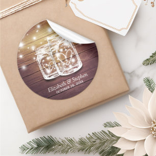 Rustikale Holz Mason Jar String Lights Gastgeschen Runder Aufkleber