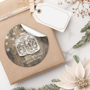 Rustikale Holz Mason Jar String Lights Gastgeschen Runder Aufkleber