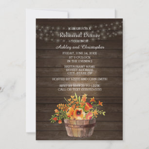 Rustikale Holz-Orangen-Blumen-Hochzeitsprobe Einladung
